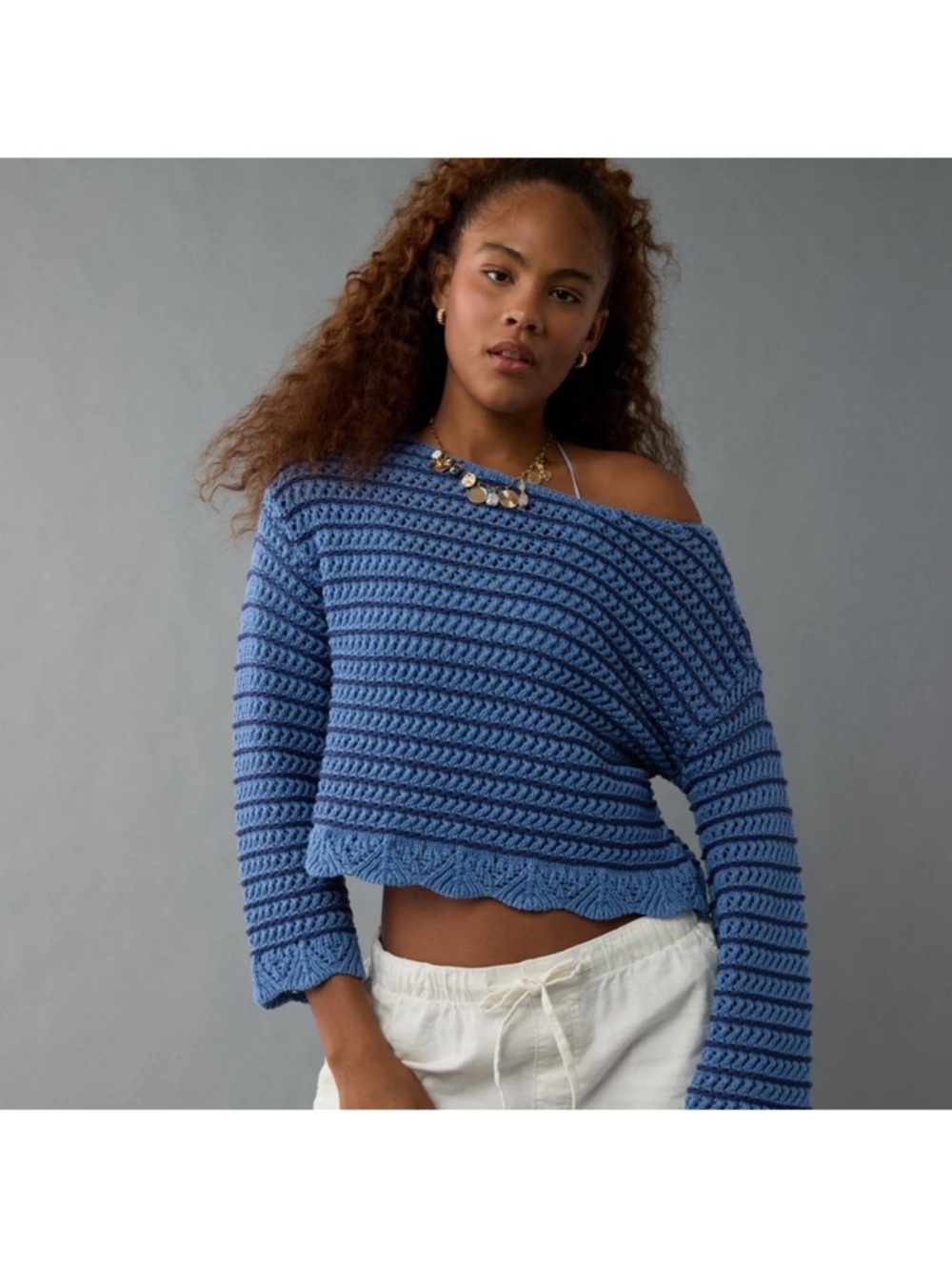AEO Ballet Neck Open Knit Sweater